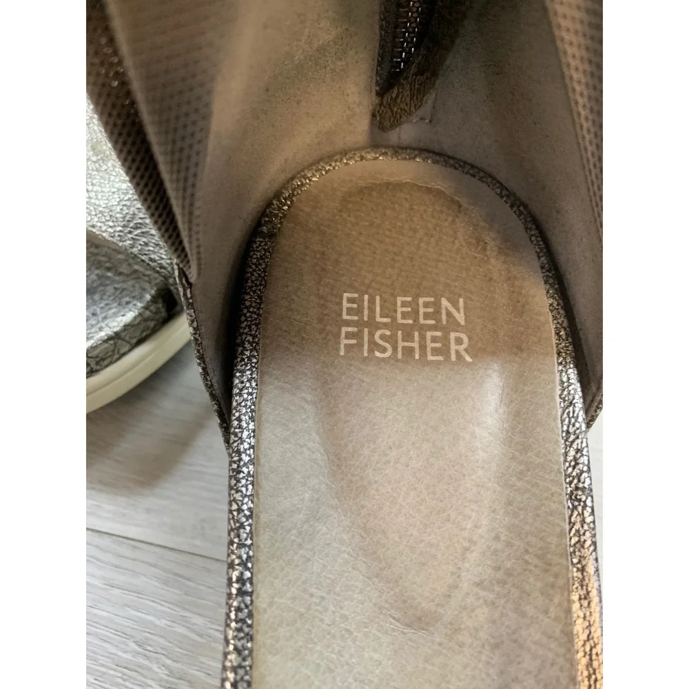 Eileen Fisher Women's Sandals Metallic Crackle Leather Wedge 8 Casual Shoes
